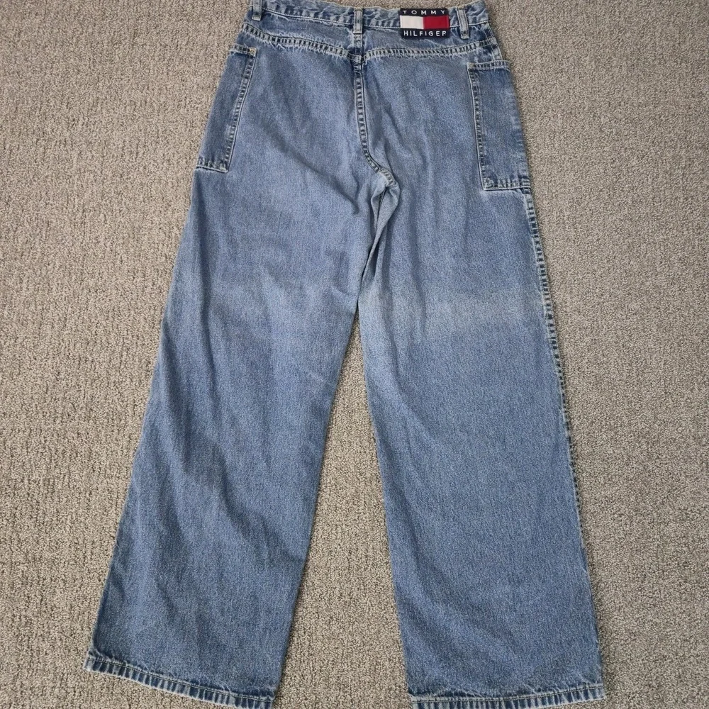 Vintage Tommy Hilfiger Skater Jeans Big Flag Size 9 Blue Denim Wide Leg Y2K - Picture 8 of 10